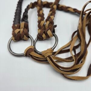Boho Braided Leather Tie Belt Womens S/M Brown Tassel Beaded Western Cottagecore